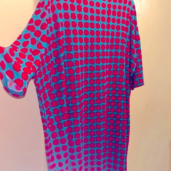 LuLaRoe dark red circles with Teal Maroon & Teal Women’s large tee style dress - Picture 8 of 13